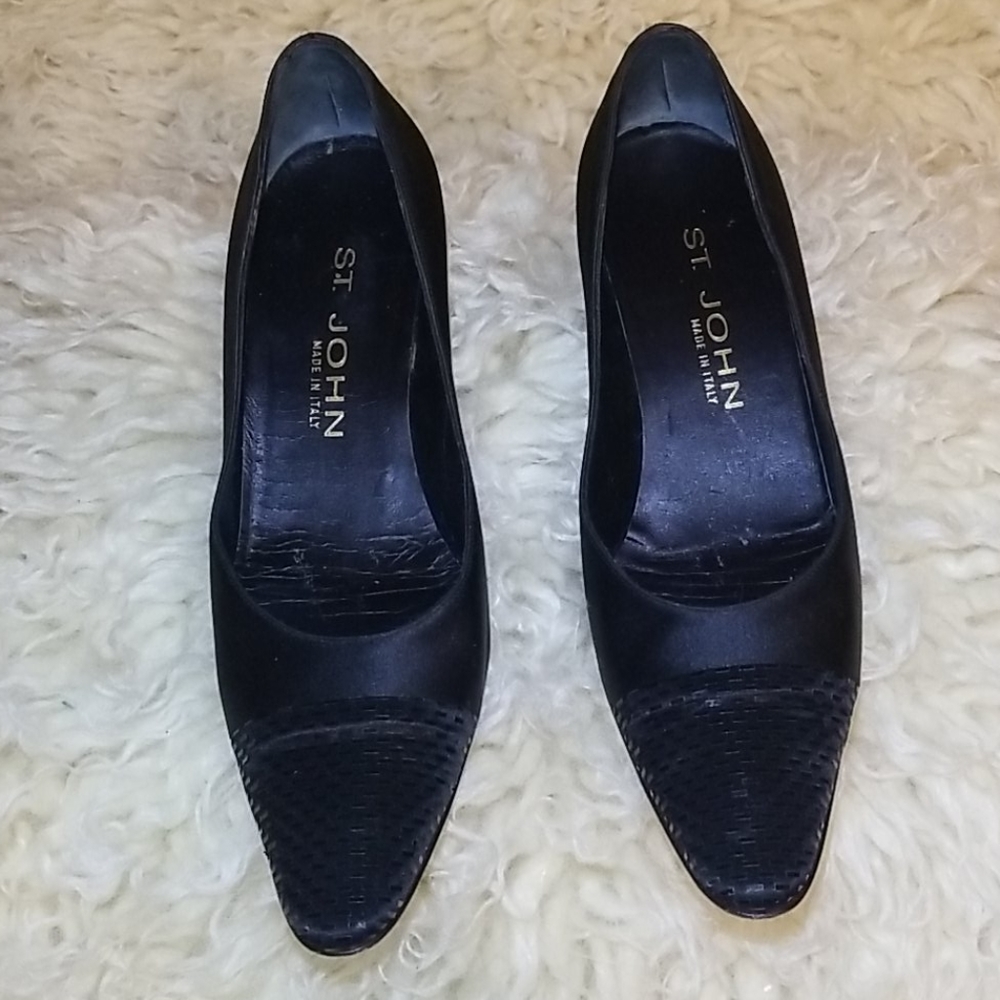 Black satin heels